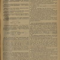 0887 - Page 879 - Sociétés savantes. Académie des sciences. (Séance du 26 mai 1930) / (Séance du 2 juin 1930) / Académie de médecine. (Séance du 10 juin 1930). Note sur l'utilisation de l'acide lactyl-lactique pour réaliser la médication lactique. MM. Pouchet et Roger / De l'influence des lyses microbiennes dans la vaccino thérapie de certaines infections médico-chirurgicales à streptocoques et à staphylocoques. MM. Lejars, Bezançon, Brocq et Duchon / Arrêt du développement de la tuberculose expérimentale des bovidés par le bacille de Vallée cultivé sur gélose. M. Albert Vaudremer