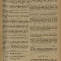 0973 - Page 965 - La faculté de médecine générale et coloniale et de pharmacie de Marseille / Sociétés savantes. Société médicale des hôpitaux. (Séance du 23 mai 1930). Tétanos céphalique à forme prolongée. Trismus, ptosis, spasme facial unilatéraux. Incubation écourtée. Guérison. MM. Paul Jacquet et Robert Bonnard / De l'existence d'une encéphalite typhique et de ses principales modalités cliniques. MM. J. Chalier et Roger Froment... / Intoxication oxycarbonée. Encéphalite. Lésions cellulaires dégénératives intéressant surtout le locus niger et la moelle. MM. E. Toulouse, L. Marchand et A. Courtois / Un cas de néphrose lipoïdique. MM. R. Debré, Julien Marie et Goiffon / (Séance du 30 mai 1930). Lipodystrophie localisée insulinique. MM. F. Rathery et R. Sigwald / Méningite aiguë à entérocoque traitée avec succès par l'injection intrarachidienne de sérum d'un vacciné. MM. L. Langeron et R. Larcher...