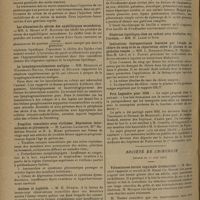 0974 - Page 966 - Sociétés savantes. Société médicale des hôpitaux. (Séance du 30 mai 1930). Méningite aiguë à entérocoque traitée avec succès par l'injection intrarachidienne de sérum d'un vacciné. MM. L. Langeron et R. Larcher... / Les albumines du sérum des syphilitiques secondaires. MM. A. Sézary et P. Martinet / La lymphogranulomatose maligne. MM. Bezançon et Weissmann-Netter, Oumansky et Delarue / Fragilité vasculaire avec virilisme. Dépression intermittente et glycosurie. M. Laignel-Lavastine, Mlle Madeleine Hirsch et M. A. Miget / Asthme et syphilis. M. H. Dufour / Pleurésie purulente à bacilles de Friedlander (étude bio-chimique du bacille). Pleurotomie simple. Guérison. MM. Laignel-Lavastine, Lévy-Bruhl et A. Miget / Indications thérapeutiques fournies par l'étude du chlore du sang et de sa répartition entre le plasma et les globules rouges. MM. L. Ribadeau-Dumas, R. Mathieu, Max-M Lévy et J. Fleury / Prix Legendre pour 1929 / Société de chirurgie. (Séance du 11 juin 1930). Volumineuse hernie inguinale irréductible. M. Mocquot, travail de M. Raoul-Ch. Monod / Fistule duodénale consécutive à une suture d'ulcère perforé. Duodénectomie. Guérison. M. Moulonguet, rapport de M. Okinczyc