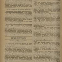 0998 - Page 990 - Sociétés savantes. Société de biologie. (Séance du 14 juin 1930). Détermination du type des bacilles tuberculeux par inoculation intradermique au lapin. MM. J. Valtis et F. Van Deince, expériences de Tadao Toda / Séroprophylaxie de la rougeole par voie conjonctivo-nasale. MM. C. Anderson et P. Gérard... (présenté par M. Ch. Richet fils) / Le coefficient de Maillard chez les syphilitiques soumis à la thérapeutique novarsénobenzolique. MM. Leulier, J. Gaté et P. Linard / De l'action des différentes radiations sur les anneaux de Liesegang. MM. J. Cluzet et T. Kofman / Livres nouveaux. Pour bien se porter, par le Docteur Henri Bouquet / Actes de la Faculté de médecine de Paris. Thèses