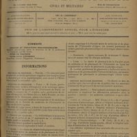1069 - Page 1061 - Sommaire / Informations. Hôpitaux de province. Nantes / Facultés de médecine. Paris / Service des vacances / Alger / Bordeaux / Lyon / Service sanitaire maritime / Guerre