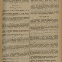 1131 - Page 1123 - Sociétés savantes. Société des sciences médicales & biologiques de Montpellier et du Languedoc méditerranéen. (Séance du 4 avril 1930). Syndrome parkinsonien et pseudo-bulbaire par ramollissement opto-strié. MM. L. Rimbaud, J. Chardonneau et P. Rimbaud / (Séance du 11 avril 1930). Fièvre ondulante et tuberculose. MM. M. Janbon et A. Balmes / La fièvre dans les cirrhoses. Forme fébrile des cirrhoses chroniques ascitogènes. MM. Janbon et Balmes / Luxation pathologique de la hanche par arthrite aiguë consécutive à une ostéomyélite du bassin. MM. Massabuau, A. Guibal et P. Arnal / Réflexions sur un cas d'hydronéphrose très volumineuse latente du rein gauche. MM. E. Estor, J. Héran et H.-L. Guibert / (Séance du 2 mai 1930). Fièvre typhoïde avec syndrome hémorragique et anémie grave traitée par la transfusion sanguine et les extraits hépatiques. MM. Vedel, J. Vidal et L. Gondard / Accidents nerveux transitoires au cours d'une néphrite hypertensive avec rétention chlorée sèche. Traitement par l'acétylcholine. MM. V. Vedel, J. Vidal et Mme P. Lonjon / (Séance du 9 mai 1930). Un cas de syringomyélie. MM. J. Euzière, H. Viallefont, A. Ratie et R. Lafon