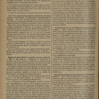 1146 - Page 1138 - Sociétés savantes. Société de neurologie. (Séance du 5 juin 1930). L'hystérie et les états hystéroïdes organiques. M. A. Radovici... / Les fortes hypertensions céphalo-rachidiennes d'origine veineuse. Leur latence. La discordance manométrique et clinique. M. Porot... / Maladie de Heine-Medin et système nerveux végétatif. MM. G. Mouriquand, J. Dechaume, P. Sédallian et G. Morin... / Les phénomènes d'épuisement musculaire chez les parkinsoniens. Leur amélioration par l'insuline. M. L. Froment... / Deux cas d'emphysème cérébral post-traumatique. Guérison par interventions chirurgicales minimes. M. Brunschweiller... / Considérations sur un cas d'adénome hypophysaire opéré et guéri. MM. de Martel, Monbrun et Guillaume / Poliomyélite subaiguë à foyers disséminés avec atteinte bulbaire. MM. André Thomas et H. Schaeffer / Tumeur comprimant le chiasma, consécutive à une tumeur de la rétine chez un enfant de cinq ans. MM. Cl. Vincent, Bailliart et Schiff-Wertheimer