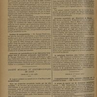 1322 - Page 1314 - Sociétés savantes. Société de thérapeutique. (Séance du 11 juin 1930). Expériences relatives à l'emploi du sucre de soxhlet, et de l'extrait de malt dans la « maternisation » du lait de vache. Mme L. Randoin et M. R. Lecoq / Influence des modifications de la réserve alcaline et du pH, sur l'action des hypnotiques. M. Tiffeneau Mme Jeanne Levy et M. D. Broun / Accident du pneumothorax. M. Georges Rosenthal / Atélectasie par pneumothorax ou par obstruction bronchique dans la chirurgie pulmonaire expérimentale. M. Georges Rosenthal / Société médicale et anatomo-clinique de Lille. (Séance du 17 juin 1930). Deux cas d'infection puerpérale traités par les sels d'arsenic. M. Favreau / Abcès sous-phrénique et image hydro-aérique sous-diaphragmatique. MM. Langeron, Desplats, Bernard et Lamoril / Occlusion intestinale par diverticule de Meckel. MM. Billet et Delannoy / La pathologie hépatique chez l'enfant (note préliminaire). MM. Parturier et Deherripon / (Séance du 1er juillet 1930). A propos de quatre cas de laryngites morbilleuses graves. MM. Deherripon et Galiègue