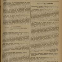 1337 - Page 1329 - Sociétés savantes. Société de médecine de Paris. (Séance du 11 juillet 1930). Du rôle de la pancréatine dans le traitement du rhumatisme sérique. M. A. Legrand / Valeur curative des injections épidurales de cocaïne dans la sciatique. M. P. Gallois, injections épidurales de cocaïne préconisées par le Professeur Sicard / Société des chirurgiens de Paris. (Séance du 20 juin 1930). Calcul de l'uretère juxta-vésical enlevé par voie latéro-vésicale après taille hypogastrique. M. Lavenant, observation de M. A. Boekel... / Deux cas de péritonite généralisée par rupture de pyosalpinx. Opération. Guérison. M. Haller / Kyste wolffien para-rénal. Epithélioma végétant. M. Dartigues / Projectile du hile du poumon. M. Petit de la Villéon / Pseudarthrose de l'humérus par interposition musculaire. Ostéosynthèse. Résultats éloignés. M. Judet / Revue des thèses. Contribution à l'étude de l'adénite chronique de la région sus-sternale, par Maxime Nina. [André Guibal] / Contribution à l'étude de la résection du plexus hypogastrique supérieur en gynécologie, par Adolphe Tzouquermann. [André Guibal]