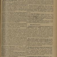 1471 - Page 1463 - Analyses et indications bibliographiques. Dermatologie et syphiligraphie. Sous la direction de P. Gastinel... II. Syphilis. Pathologie générale. Les deux grandes étapes de la neurosyphilis : période biologique, période clinique. (P. Ravaut. Presse méd...) / Les réinoculations syphilitiques. (Lortat-Jacob, Roberti et Poumeau-Delille. Ann. de dermat. et de syphil...) / Sur la réaction d'Herxheimer. (Bizzozero. Ann. de dermat. et de syphil...) / Clinique. La nature et le traitement des douleurs fulgurantes des tabétiques. (Sézary. Bull. méd...) / Méningite hérédo-syphilitique. (Heuyer et Mlle Bach. Arch. de méd. des enf...) / Granulie pulmonaire syphilitique. (Gaté, Dechaume et H. Gardère. Journ. de méd. de Lyon...) / Le vitiligo de la syphilis acquise. (Lacapère. Revue franç. de dermat. et de vénér...) / Réactions humorales. Les résultats de la IIe Conférence de Copenhague sur le séro-diagnostic de la syphilis. (Martenstein. Dermatol. Woch...) / Deux nouvelles réactions de floculation pour le séro-diagnostic de la syphilis : réaction de chylomération de Müller et réaction d'éclaircissement de Meinicke. (R. Demanche. Presse méd...) / Floculation des sérums en présence des mélanges antigènes. Teintures de résine. (Dujarric de la Rivière, E. Roux et Kossovitch. Ann. de l'Inst. Pasteur...) / La réactivation de la réaction de Wassermann. (Belding. Amer. Journ. of syph...) / La réaction de Kahn dans le liquide céphalo-rachidien (Kahn et Dermott. Amer. Journ. of syph...)