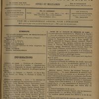 1533 - Page 1525 - Sommaire / Informations. Hôpitaux de Paris. Concours de l'internat / Hôpitaux de province. Lyon / Asiles d'aliénés / Cours de la Faculté de médecine de Paris. Clinique médicale propédeutique / Hôpital Broca