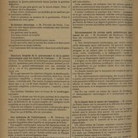 1614 - Page 1606 - XXXIXe Congrès de l'Association française de chirurgie. Paris, 6-11 octobre 1930. Les pancréatites chroniques. Résumé du rapport de MM. P. Brocq... et Miginiac... Communications. La résection du plexus hypogastrique supérieur. Sa valeur réelle dans la thérapeutique chirurgicale. M. Ferey... / Anciens opérés pour perforation aiguë de l'estomac ou du duodénum. M. Pauchet... / Le bistouri électrique. M. Pauchet... / Résultats éloignés de la gastrectomie et de la gastro-entérostomie pour les ulcères de l'estomac. M. Abadie... / Une technique de l'hystéropexie. M. Sénéchal... / Ce que doit être le traitement des luxations et subluxations congénitales aux divers âges. M. Calot... / Rétrécissements du rectum après curiethérapie pour cancer du col. M. Jeanneney... / De la biopsie dans le cancer de l'oesophage. M. Guisez... / Anesthésie générale par éthérisation rectale. M. A. Chalier...