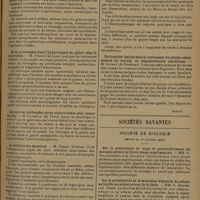 1615 - Page 1607 - XXXIXe Congrès de l'Association française de chirurgie. Paris, 6-11 octobre 1930. Les pancréatites chroniques. Résumé du rapport de MM. P. Brocq... et Miginiac... Communications. Anesthésie générale par éthérisation rectale. M. A. Chalier... / De la pylorotomie dans l'hypertrophie du pylore chez le nourrisson. M. Perrin... / Les survies prolongées après néphrectomie pour cancer du rein. M. Cathelin... / La cellulite des membres. M. Tierny... / Le lever précoce chez les prostatectomisés. Statistique de trois ans de pratique d'une technique personnelle. M. Descarpentries... / Extirpation limitée dans le traitement du polyre adénomateux du rectum, en dégénérescence cancéreuse. M. Loubat... / Sociétés savantes. Société de biologie. (Séance du 25 octobre 1930). Sur la protéinémie du singe et particulièrement du macaque atteint de fièvre jaune expérimentale. MM. G. Stefanopoulo et A. Codounis / Sur la perméabilité de la muqueuse digestive du cobaye au bacille paratuberculeux de la fléole. MM. A. Boquet et A. Saenz