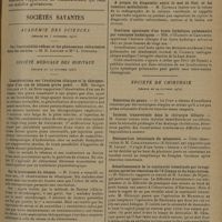 1635 - Page 1627 - Revue générale. Les ramollissements cérébraux ; par Henri Roger... Cérébro-sclérose lacunaire progressive : paralysie pseudo-bulbaire / Sociétés savantes. Académie des sciences. (Séance du 3 novembre 1930) / Société médicale des hôpitaux. (Séance du 24 octobre 1930). Considérations sur l'évolution clinique et la thérapeutique d'un cas de tétanos grave guéri. MM. Georges Guillain et S. de Sèze / Sur le traitement du tétanos. M. Coste / Les diphtéries minima. M. Chr. Zoeller / A propos du diagnostic entre le mal de Pott et les tumeurs médullaires. M. Cathala / Guérison spontanée d'un kyste hydatique pulmonaire par vomiques hydatiques. MM. D'Oelsnitz et Carcopino / Société de chirurgie. (Séance du 29 octobre 1930). Résection du genou. M. Le fort / Incision transversale dans la chirurgie biliaire. M. Gosset / Désinsertion intestinale du mésentère. M. Carajannopoulo..., rapportée par M. Leveuf / Rétablissements de la continuité intestinale par invagination après les résections de l'S iliaque et du haut rectum. M. Okinczyc, travail de M. Leclerc... / Fractures du calcaneum. M. Mocquot, observation de M. Raoul Monod