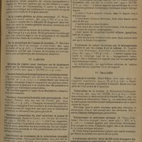 1651 - Page 1643 - Analyses et indications bibliographiques. Oto-rhino-laryngologie ; ar M. Paul Truffert... II. Fosses nasales et sinus. Contribution à l'étude des épithéliomas adamantins du maxillaire supérieur. (Th. Lecourt. Ann. des mal. de l'oreille...) / Les névrites optiques rétrobulbaires d'origine nasale, sinusienne et dentaire. Evolution et état actuel de la question. (E. Redslob... Revue d'oto-neurol.-ophtalm...) / De la trombo-phlébite du sinus caverneux. (G. Weill. Revue d'oto-neurol.-ophtalm...) / Sur la physiologie de l'organe de Jacobson. (M. Milstein... Revue de laryngol. et d'oto-rhinol...) / III. Larynx. Les manifestations laryngologiques du paludisme latent. (Eus. Cawadas... Ann. des mal. de l'oreille...) / Paralysie récurrentille double post-paratyphoïde. (Paul Aubriot... Ann. des mal. de l'oreille...) / Paralysie traumatique du nerf récurrent. A propos de 3 cas personnels. (Rebattu... Ann. des mal. de l'oreille...) / Contribution au traitement de la tuberculose laryngée par la sanocrysine. (Ferrando... Ann. des mal. de l'oreille...) / La biopsie dans le cancer du larynx. (G. Canyut. Oto-rhino-laryngologie intern...) / Cancer intrinsèque du larynx. Guérison durable dans 76 p. 100 de cas de laryngo-fissure. (Sir St Clair Thomson... Ann. des mal. de l'oreille...) / Traitement du cancer du larynx par la laryngectomie partielle et par les rayons X ou le radium. (G. Canuyt. Arch. inter. de laryngol., d'oto-rhinol., des bronches et de l'oesophage...) / IV. Trachée. Plaies de la trachée. (Rémy-Néris... Arch. méd. chirur. de l'appareil respiratoire...) / Tuberculose de la trachée. (A. Minkosvky... The laryng...) / Trachéotomie et anévrisme aortique. (A. Viéla... Oto-rhino-laryngol., intern...) / L'endoscopie pérorale. Série de 100 corps étrangers des voies digestives et respiratoires. (Ed. Aucoin. Arch. intern. de la laryngol., d'oto-rhinol., des bronches et de l'oesophage...)