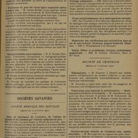 1745 - Page 1737 - XIIe Réunion annuelle de la société française d'orthopédie. Paris, 10 octobre 1930. Communications. Note sur le rachitisme tardif. M. Pouzet... / Maux de Pott guéris. M. Capelle... / Traitement du pied bot varus équin congénital osseux à quatre ans. M. Lucien Michel... / Spondylolisthésis sacro-lombaire. M. H. Rocher... / Sociétés savantes. Société médicale des hôpitaux. (Séance du 14 novembre 1930). Essai de traitement de l'urticaire, de l'oedème de Quincke et de l'eczéma par l'extrait splénique de porc. MM. Pasteur Vallery-Radot et Pierre Blamoutier / Quelques complications pulmonaires au cours et au décours de la fièvre typhoïde. MM. G. Caussade et A. Tardieu / Injection transpariétale du lipiodol pour l'étude du drainage pulmonaire. MM. Ameuille et Darbois / Forme polythrombosante de la méningococcie suraiguë. MM. Jean Troisier et Yves Boquien / Société de chirurgie. (Séance du 5 novembre 1930). Eléphantiasis. M. Cadenat / Tuberculose coxo-fémorale et ostéochondrite. Evolution grave d'arthrite de la hanche. M. Ombrédanne, deux travaux ; le premier de M. Rottenstein..., le second de M. R. Massart / Chondro-sarcome ostéoïde de l'humérus avec ostéite éburnante. M. Mouchet, observation de M. Moutier... / Anévrisme de l'artère utérine. M. Auvray, observation de M. Morice...
