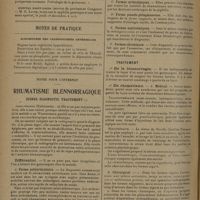 1786 - Page 1778 - Informations (Suite). Cours de la Faculté de médecine de Paris. Cours complémentaire d'obstétrique / Hôpital Saint-Louis / Notes de pratique. Albuminurie des cardiopathies artérielles / Notes pour l'internat. Rhumatisme blennorragique. Signes. Diagnostic. Traitement