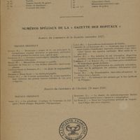 1923 - Page 15 - Table des notes pour l'internat / Numéros spéciaux de la « Gazette des hôpitaux »