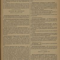 0029 - Page 25 - Sociétés savantes. Société médicale des hôpitaux. (Séance du 28 novembre 1930). Aurothérapie dans la tuberculose pulmonaire. MM. Ameuille et Klotz / Société de chirurgie. (Séance du 26 novembre 1930). Rhumatisme d'origine intestinale. M. Chevrier / Ablation des parathyroïdes dans la maladie de Reklinghausen. M. Chifoliau / Maladie de Little traitée par l'opération de Forster. M. Sorrel / Double luxation de l'épaule, laxité de l'épaule consécutive à une luxation. M. Mouchet / Indications opératoires chez les cardiaques. M. le Professeur Vaquez / Etiologie des thrombo-phlébites post-opératoires. M. Grégoire / Cholécystostomie continente sur sonde de Pezzer. M. Desplas / Présentations de malades. Neurotomie rétro-gassérienne. M. Sénèque / Fracture de la tubérosité antérieure du tibia. M. Mouchet / Présentation de radiographies / Présentation de pièces. Parondontome. M. Cadenat / Diverticulte du gros intestin. M. Auvray / (Séance du 3 décembre 1930). Sept cas d'abcès du poumon traités chirurgicalement. M. Roux-Berger