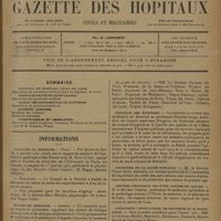 0089 - Page 85 - Sommaire / Informations. Facultés de médecine. Paris / Bordeaux / Écoles de médecine / Écoles de médecine / Légion d'honneur. Santé publique / Médaille des épidémies / Ministère de la santé publique / Centres régionaux de lutte contre le cancer / Commission consultative de prothèse et d'orthopédie