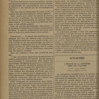 0136 - Page 132 - Travail de l'Institut de bactériologie de la Faculté de médecine de Strasbourg. (Directeur : Professeur A. Borrel). Réactions cellulaires et bactériopexie du bacille de Koch dans les primo-infections et les réinfections tuberculeuses expérimentales ; par Jean Albert-Weil... et R. F. Le Guyon... / Actualités. A propos de la diphtérie chez les vaccinés ; par M. Jacques Odinet...