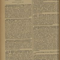 0178 - Page 174 - Sociétés savantes. Société de biologie. (Séance du 20 décembre 1930). Thalamus et chronaxie. Mme Lapicque / (Séance du 10 janvier 1931). Variations saisonnières de la virulence du streptobacillus moniliformis chez la souris. MM. C. Levaditi et F.-R. Selbie / Infection neurovaccinale latente du syphilome expérimental chez le lapin. MM. C. Levaditi et A. Vaisman / Recherche par la cataphorèse du virus poliomyélitique dans la moelle de singes atteints de lésions chroniques. MM. C. Levaditi et P. Lépine / Sur une méthode de production de l'antitoxine tétanique des chevaux antérieurement vaccinés contre le tétanos. MM. G. Ramon et E. Lemétayer / Sur la production intensive de l'antitoxiene tétanique. MM. G. Ramon et E. Lemétayer / L'action cholérétique des dérivés chlorés de l'acide acétique. MM. Et. Chabrol, R. Charonnat, M. Maximin et R. Waitz / Recherches expérimentales sur l'action cholérétique de quelques dérivés de la série grasse à faible poids moléculaire. MM. Et. Chabrol, R. Charonnat, M. Maximin et R. Waitz / Société de biologie de Lyon. (Séance du 15 décembre 1930). Sur l'auto-épuration colibacillaire des eaux fluviales. MM. Fernand Arloing et A. Dufourt
