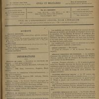 0201 - Page 197 - Sommaire / Informations. Hôpitaux de Paris. Concours de chirurgien des hôpitaux / Concours de nomination d'électro-radiologie / Hôpital Foch / Hôpitaux de Province. Bordeaux / Facultés de médecine. Alger / Asiles publics d'aliénés / Mérite agricole/ Médaille d'honneur des épidémies / Guerre. (Troupes coloniales) / Journées médicales belges / Journées médicales de Lille