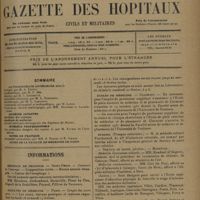 0221 - Page 217 - Sommaire / Informations. Hôpitaux de Province. Saint-Denis / Facultés de médecine. Paris / Écoles de médecine. Clermont / Guerre. (Troupes coloniales) / Service de santé
