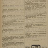 0254 - Page 250 - Informations. Guerre. (Troupes coloniales) / Ministère de l'Instruction publique / Ministère de la marine marchande / Société d'hydrologie et de climatologie médicales de Paris / Alcool et prostitution / Service de prophylaxie de la maladie du sommeil au Cameroun / Avis de concours / Cours de la Faculté de médecine de Paris. Clinique des maladies des enfants. (Professeur M. P. Nobécourt). (Voir la suite des « Informations », p. 253)