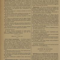0308 - Page 304 - Sociétés savantes. Société de chirurgie. (Séance du 4 février 1931). Résection artérielle dans les embolies des membres. M. Grégoire / Présentation de pièces / (Séance du 11 février 1931). Calcul biliaire intraduodénal. M. Moure / Greffe segmentaire du radius. M. Cunéo / Résection du genou. M. Sorrel / Eléphantiasis. M. Proust / Arthrite suppurée du genou. M. Wiart, avec son interne Mirallié / Présentation de radiographies / Présentations d'instruments / Société de biologie. (Séance du 17 janvier 1931). Recherche sur la conservation de la toxine tétanique. M. S. Mutermilch et Mlle E. Salamon / Réaction tissulaire générale par l'inoculation de B.C.G. dans les ganglions lymphatiques des cobayes. MM. C. Ninni et V. Tramontano