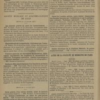 0334 - Page 330 - Sociétés savantes. Société de neurologie. (Séance du 5 février 1931). Syndrome de Klippel-Feil avec quadriplégie spasmodique. Variété étiologique particulière de l'hémiplégie spinale ascendante chronique. MM. Georges Guillain et Pierre Mollaret / Société médicale et anatomo-clinique de Lille. (Séance du 13 janvier 1931). Les tumeurs praevia au cours de l'accouchement. MM. Favreau, Klein et Le Dourneuf / Physiothérapie de la coqueluche : traitement par l'ozone. M. Dhénin / Quelques effets physiologiques d'un liquide de perfusion hépatique. MM. Parturier, Magne et Audouy / (Séance du 27 janvier 1931). Les immuno-transfusion, au cours du post-partum fébrile. MM. Favreau et Le Dourneuf / Un cas de paralysie infantile atypique. M. Dujardin / Calcul de l'uretère pelvien, juxta-vésical. Comparaison des données fournies par l'urosélectan et par la pyélographie ordinaire. Technique opératoire. MM. Camelot, Vincent et Desplats / Actes de la Faculté de médecine de Paris. Thèse