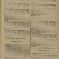 0375 - Page 371 - Sociétés savantes. Société de biologie. (Séance du 31 janvier 1931). Sur l'infection tuberculeuse paucibacillaire de cobaye. MM. A. Boquet et J. Valtis / Fécondation des gamètes d'hémoprotozoaires. MM. Marchoux et Chorine / Sérum antidiphtérique obtenu par l'injection au cheval de germes vivants récemment isolés chez des malades. Mode de préparation et étude expérimentale. MM. R. Legroux, G. Ramon, Robert Debré et P. Thiroloix / Précisions sur l'apnée chloralosane-morphine. MM. L. Launoy et P. Nicolle / (Séance du 7 février 1931). Propriétés de la trypaflavine irradiée et de quelques colorants irradiés. MM. Dujarric de la Rivière, E. Roux, E. Cavallier / Le rapport azotémique et l'amino-acidémie au cours des ictères. MM. M. Labbé, H. Roubeau et F. Nepveux / Mesure de la glycorrachie par liqueur de Fehling. M. R. Tricoire / Election / Société de biologie de Lyon. (Séance du 19 janvier 1931). Sur l'auto-épouration colibacillaire des eaux fluviales. MM. Fernand Arloing et A. Dufourt / Société de stomatologie de Paris. (Séance du 16 décembre 1930)