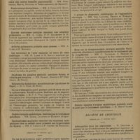 0389 - Page 385 - Sociétés savantes. Société médicale des hôpitaux. (Séance du 6 février 1931). Considération sur l'éternuement. A propos d'un cas d'éternuement à type paroxystique. MM. Canuyt et Vaucher / Pouls veineux des saphènes. MM. A. Clerc et E. Mourrut / Enorme anévrisme aortique simulant une néoplasie pulmonaire. MM. A. Clerc, P.-N. Deschamps et R. Schwob / Les variations de l'urée sanguine au cours du coma diabétique. MM. M. Labbé et R. Boulin / Un cas d'hémogénie guéri pendant près de deux ans par la splénectomie. Récidive grave. Guérison par la suppression des règles. M. P. -E. Weil / (Séance du 13 février 1931). Un cas de pancréatite aiguë primitive à gros épanchement vraisemblablement d'origine rhumatismale. MM. P. Brodin et J. Guyot / Anévrisme de la crosse aortique ou tumeur du médiastin chez un enfant de quatorze ans. MM. Weill-Hallé et Haïk / A propos du diagnostic radiologique de l'appendicite chronique. MM. Guy Laroche, Brodin et Romeaux / Deux cas de streptococcémie suraiguë mortelle. Particularités cliniques et considérations sur le traitement par la trypaflavine. MM. G. Caussade, A. Medioni et P. Coupeau / Société de chirurgie. (Séance du 25 février 1931). Adénopathie dans les séminomes. M. Chevrier / Hernie diaphragmatique. M. Picot rapporte un travail de M. Jean Quénu