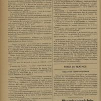 0398 - Page 394 - Informations. Cours de la Faculté de médecine de Paris. Chaire d'hydrologie et de climatologie thérapeutiques / Chair d'hygiène et de clinique de la première enfance. (Clinique Parrot. Hospice des Enfants-Assistés) / Hôpital Saint-Louis / Ligue française contre le rhumatisme. Assemblée générale / Association amicale des anciens médecins des corps combattants / La soirée du « jeune médecin » à la Sorbonne. Programme / Nécrologie / Notes de pratique. Présclérose gastro-intestinale