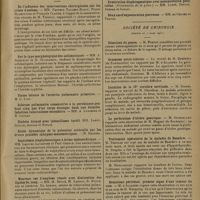 0525 - Page 521 - Sociétés savantes. Société médicale des hôpitaux. (Séance du 13 mars 1931). De l'influence des interventions chirurgicales sur les crises d'asthme. MM. Pasteur Vallery-Radot, Pierre Blamoutier et François Claude / Sur le type morphologique des asthmatiques. MM. A. Jacquelin et D. Oeconomou / Septicémie staphylococcique à forme endocarditique. MM. Laignel-Lavastine et Paul George / Nouveau cas d'amylose rénale avec diminution des lipides du sang. MM. M. Brulé, M. Laudat, R. Huguenin et Lenègre / Société de chirurgie. (Séance du 4 mars 1931). Résection du genou. M. Fredet / Grossesse extra-utérine. Travail de M. Doubrère... rapporté par M. d'Allaines / Luxations de la IVe vertèbre cervicale. M. Sorbel / La perforation d'ulcère gastrique. M. Guimbellot / Traitement opératoire de la maladie de Basedow. M. Desplas / Hématome périrénal, premier signe d'une tumeur du rein. M. d'Allaines / Traitement des infections chirurgicales par les lysats vaccins. MM. Lejars, Brocq et Duchon