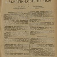 0641 - Page 637 - Analyses et indications bibliographiques. L'électrologie en 1930 ; par Louis Delherm... et Jean Loubier... I. Appareils et technique. Interrupteur rhéostatique inverseur. (H. Bordier. Journ. de radiol. et d'électrol...) / A propos de la méthode de Pariseau : effet thermique des courants de haute fréquence des milieux colloïdaux. (A. Walter. Paris méd.) / Expériences sur les effets diathermiques dans les milieux colloïdaux. (Bordier. Arch. d'électr. méd. et de physioth. du cancer...) / A propos d'une technique électrothérapique. Mise au point. (Pierron. arch. d'électr. méd. et de physioth. du cancer...) / Technique pratique en diathermie. (Denier. Bull. officiel de la Soc. franc. d'électroth. et de radiol...) / Présentation d'une table d'applications d'électrothérapie. (Walter. Bull. officiel de la soc. franç. d'électroth. et de radiol...) / Appareil de liaison. Diathermie. Galvano-faradique. (Delherm, Laquerrière et Walter. Bull. officiel de la Soc. franç. d'électroth. et de radiol...) / Sur la technique des applications de diathermie. (Gauducheau. Bull. officiel de la Soc. franç. d'electroth. et de radiol...) / II. Physiobiologie. Recherches expérimentales sur l'ionothérapie électrique. Etudes histochimiques et biologiques. (E. Raszeja. C. R. de la Soc. de biol...) / Influence de la diathermie de la glande thyroïde sur le métabolisme basal. (J. Jankowski et L. Ptaszek. C. R. de la Soc. de biol...)