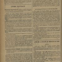 0694 - Page 690 - Pratique médicale. Le bromure de sodium en thérapeutique ; par le Docteur D. L. Tibi / Livres nouveaux. Exploration fonctionnelle des reins, par H. Chabanier et C. Lobo-Onel, avec la collaboration de M. Lebert et E. Lelu. Préface du Professeur Legueu / Les grandes endémies tropicales. Études de pathogénie et de la prophylaxie. Conférences faites au grand amphithéâtre de la Faculté de médecine, par MM. les médecins du Corps de santé coloniale / Les auberges de France et le Club des Sans -Club / Actes de la Faculté de médecine de Paris. Thèses
