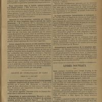 0707 - Page 703 - Sociétés savantes. Société de biologie. (Séance du 18 avril 1931). Réticulocytose au cours de la maladie de Hodgkin. MM. Noel Fiessinger et C.-M. Laur / Virus tuberculeux dans le liquide céphalo-rachidien d'un dément précoce. MM. Toulouse, Valtis, Schiff et van Diense / Immunité et virus filtrables ; recherche par l'électrophorèse du virus herpétique dans le névraxe des lapins immunisés. M. S. Nicolau, Mmes L. Kopciewska et Val. Constantinesco / Action comparée des extraits de lobe antérieur d'hypophyse sur la maturation sexuelle et sur la croissance du rat et de la souris. M. P. Lépine / Société de stomatologie de Paris. (Séance du 17 mars 1931). Tuberculose osseuse type carie sèche ou lésions osseuses trophiques, complications de lupus buccal ? MM. Dechaume et Chompret / Stomatologie et gastro-entérologie. Nécessité et efficacité de leur collaboration dans le traitement de certaines maladies graves de l'appareil digestif. M. Moutier / Le clapiu pyorrhéique. Interprétation et traitement. M. Vincent / Ostéopériosite pseudo-kystique de la symphyse mentonnière. M. Bercher / Livres nouveaux. Guide pratique d'analyses pour l'urine, le sang, le suc gastrique, les matières fécales, etc., par René Clogne... Préface de M. le Professeur agrégé J. Castaigne