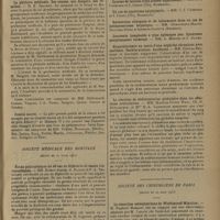 0761 - Page 757 - Sociétés savantes. Académie de médecine. (Séance du 12 mai 1931). La pléthore médicale. Ses causes, ses dangers, ses remèdes. M. E. Sergent / Comité secret / Société médicale des hôpitaux. (Séance du 17 avril 1931). Étude pathogénique de 40 cas de diphtérie et essais thérapeutiques. MM. Robert Debré, G. Ramon et P.-L. Thiroloix / Hypochlorémie au cours d'une néphrite chronique avec azotémie. Rechloruration. Accidents. MM. Etienne Bernard et Gaucher / La réaction de sédimentation globulaire dans les affections articulaires. MM. Mathieu-Pierre Weil, Ch.-O. Guillaumin, et Mlle M.-L. Laurencin / Société des chirurgiens de Paris. (Séance du 20 mars 1931). La résection ostéoplastique de Wladimiroff Mikulicz. M. Raphaël Massart