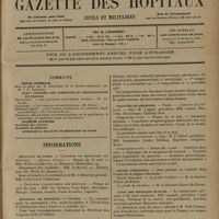 0789 - Page 785 - Sommaire. Informations. Hôpitaux de Paris. Concours de chirurgien des hôpitaux / Concours d'accoucheur des hôpitaux / Hôpitaux de Province. Orléans / Agrégation des Facultés de médecine / Facultés de médecine. Paris / Légion d'honneur. Santé publique / Union des médecins mutilés