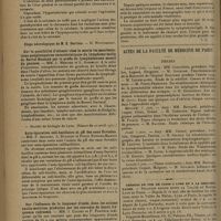 0842 - Page 838 - Sociétés savantes. Société de biologie. (Séance du 25 avril 1931). La chronaxie dans l'hyperparathyroïdie. Etude d'un cas d'ostéite fibreuse de Recklinghausen avec déformations pagetoïdes. MM. Georges Bourguignon et Paul Sainton / Sur la possibilité d'obtenir chez la souris les manifestations ganglionnaires caractéristiques du lymphome malin de Barrel-Haaland par la greffe du lymphadénome massif du poumon. MM. L. Mercier et L. Gosselin / Société de biologie de Lyon. (Séance du 20 avril 1931). Auto-épuration coli-bacillaire et pH des eaux fluviales. MM. F. Arloing, A. Dufourt et Pierre Etienne-Martin / Sur l'influence de la longueur d'onde, dans les actions excito-motrices produites par les courants de haute fréquence redressés. MM. J. Cluzet et P. Ponthus / Livres nouveaux. Le chancre mou. Symptomatologie, complications, diagnostic, traitement, par G. Milian... « La pratique médicale illustrée. » / Actes de la Faculté de médecine de Paris. Thèses / Chemins de fer de Paris à Lyon et à la Méditerranée