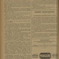 0910 - Page 906 - Informations. Érection d'un monument à Charles Moureu / Hôpital Saint-Michel / École des infirmières de l'Assistance publique / Le crapouillot / Amphithéâtre d'anatomie / Cours de la Faculté de médecine de Paris. Clinique de la tuberculose. (Professeur : M. Léon Bernard) / Intérêts professionnels. La proposition Armbruster devant le sénat