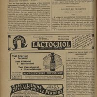0920 - Page 916 - Sociétés savantes. Société médicale des hôpitaux. (Séance du 24 avril 1931). Sur des abcès putrides du poumon et leur évolution apparemment favorable. Du traitement par l'émétine. MM. Etienne Bernard, Patourel, Decourt et Louvet / Société de pédiatrie. (Séance du 21 avril 1931). A propos du pneumothorax thérapeutique chez l'enfant. M. Armand-Delille
