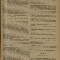 0969 - Page 965 - Sociétés savantes. Société médicale des hôpitaux. (Séance du 1er mai 1931). Un cas de leucémie lymphatique à forme splénique chez un enfant de quinze ans. MM. Robert Debré, Maurice Lamy et A. Busson / Tuberculose articulaire subaiguë d'allure rhumatismale. MM. F. Besançon, Etienne Bernard, Cumansky et Gaucher / Le traitement actuel de la diphtérie. M. Lereboullet / Société de chirurgie. (Séance du 29 avril 1931). Anévrismes poplités. M. Moure / Résection précoce sous-périostée pour ostéomyélite aiguë. M. Sorrel, travail de M. Barret... / Présentation de malades / (Séance du 6 mai 1931). Rupture traumatique du diaphragme. Travail de MM. Vergés et Bonafés... rapporté par M. Labbé / Pleurésies purulentes septiques chez les tuberculeux. M. Baumgartner, travail de MM. Fruchaud... et Bernon...