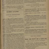 0993 - Page 989 - XVIe Congrès de médecine légale de la langue française. [Paris, 4, 5 et 6 mai 1931]. Les crimes passionnels (l'homicide passionnel). Rapporteur : M. Lévy-Valensi... (A suivre) / Sociétés savantes. Société de thérapeutique. (Séance du 13 mai 1931). Eczéma et régime. Quand et comment le prescrire ? MM. G. Leven, Paul Blum et Roland Leven / Intoxication aiguë simultanée par les barbituriques, l'aconit et l'iode (guérison). Considérations d'ordres clinique et thérapeutique. MM. P. Chéramy et André Tardieu / Utilisation de l'épicarpe des pomacées comme diurétique et uricolytique. M. Decaux / Société de stomatologie de Paris. (Séance du 21 avril 1931). Considération sur les adamantinomes. MM. Chompret et Dechaume / Deux cas de névralgie faciale essentielle traités par les injections neurolysantes d'alcool. M. Rochette / Notes pour l'internat. Mal de Pott de l'adulte. Formes cliniques. Diagnostic. Traitement