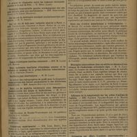 1125 - Page 1121 - Société médicale des hôpitaux. (Séance du 22 mai 1931). Radiumthérapie du cancer de l'oesophage. M. Guisez / Sur un cas de kala-azar infantile observé à Paris. MM. Lereboullet, Chabrun et Baizf / Deux cas de syphilis héréditaire avec déformations rhumatismales des doigts et hydarthrose. M. H. Eli Dufour / L'athérome expérimental. MM. Léon Binet, Jean Verne et A. Lafitte / (Séance du 29 mai 1931). Cancer du pancréas à forme cachectique pure. M. Brulé et Busy / Deux cas d'ictère hémolytique à trichocéphales. M. Brulé / Méningite tuberculeuse chez un adulte au décours d'une attaque de rhumatisme articulaire aigu. M. G. Caussade / Influence de la température sur les crises d'asthme de l'adulte. MM. Pasteur Vallery-Radot et G. Mauric / Urticaires par effort. L'acidose intervient-elle ? MM. Pasteur, Vallery-Radot, P. Blamoutier, Maurice Dérot et M. Laudat