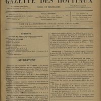 1133 - Page 1129 - Sommaire / Informations. Syndicat des médecins de la Seine / Le IIIe Congrès international de radiologie / Congrès de la lithiase biliaire / Hôpital de Santa Cruz et San Pablo de Barcelone / Nécrologie / Cours de la Faculté de médecine de Paris. Clinique médicale de l'Hôtel-Dieu. (Professeur : M. Paul Carnot)