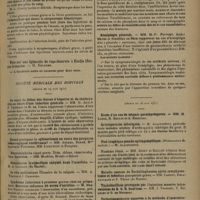 1179 - Page 1175 - Sociétés savantes. Académie de médecine. (Séance du 28 juillet 1931). Septicémie à streptocoques traitée et guérie par le sérum antistreptococcique de Vincent. M. L. Courty / Société médicale des hôpitaux. (Séance du 19 juin 1931). Au sujet du début des lésions d'hépatite et de cholécystite au cours d'une infection générale. MM. G. Alrot, F. Thiébaut et M. da Costa / Syndrome infectieux à poussées graves chez un prématuré. Heureuse influence du savon d'acridine. M. Maurice Renaud / Ostéomalacie traitée par l'ergostérol irradié. MM. P. Harvier et A. Lafitte / Hémiplégie pleurale. MM. M.-P. Pruvost, André Meyer et Stanislas de Sèze / (Séance du 26 juin 1931). Arthropathies tabétiques. M. Alajouanine / Nanisme rénal. MM. Apert et Baillet / Perfectionnements apportés à la méthode d'immunisation active de la diphtérie par l'anatoxine diphtérique. MM. Robert Devré, G. Ramon, M. et G. Mozer et Mlle J. Prieur