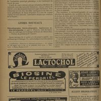 1260 - Page 1256 - Sociétés savantes. Société de biologie. Réunion de Lyon du 15 juin 1931. Action des courants de haute fréquence redressés sur le coeur de grenouille. MM. J. Cluzet et P. Ponthus / Livres nouveaux. Téléradiographie. Stéréoradiographie. Applications médico-chirurgicales, par L. Dioclès... / Bulletin bibliographique
