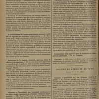 1326 - Page 1322 - Sociétés savantes. Société de biologie. (Séance du 4 juillet 1931). Sur la non-tuberculisation du cobaye par l'inoculation de produits humains bacillifères. MM. G. Paisseau, P. Ducas et Jean Weill / Le métabolisme des jeunes nourrissons normaux étudié par la méthode des échanges respiratoires. M. Henri Janet et Mlle Madeleine Bochet / Variations de la tension artérielle moyenne dans les efforts et les émotions. M. C. Lian / Influence de l'anesthésie des vaisseaux cérébraux sur les effets cardio-vasculaires de l'embolie cérébrale expérimentale. MM. Maurice Villaret, L. Justin Besançon et Stanislas de Sèze / Variation saisonnière de la sensibilité du cobaye à l'action myoclonisante du sérum d'épileptique. Régularisation de cette sensibilité par l'actinothérapie. M. Ph. Pagniez / Elections / Société de médecine de Paris. (Séance du 12 juin 1931). Résultat d'opérations sur les diverses variétés de goitre. M. Pauchet