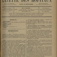 1401 - Page 1397 - Sommaire / Informations. Hôpitaux de Paris. Concours de l'internat / Guerre. Service de santé. (Armée active) / Médaille des épidémies. (Guerre). Médaille d'argent / Médaille de bronze / Médaille d'honneur des épidémies / Conseil supérieur de l'Assistance publique / Sanatoriums publics / Nécrologie