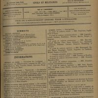 1457 - Page 1453 - Sommaire / Informations. Hôpitaux de Paris. Concours de l'internat / Hôpitaux de Province. Versailles / Hospice national des Quinze-Vingts / Facultés de médecine. Agrégation / Médaille d'honneur de l'éducation physique. Médaille d'or / Guerre. (Active) / Service de santé / Avis de vacance / Nécrologie