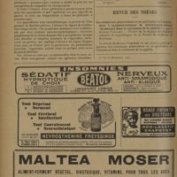 1574 - Page 1570 - XLe Congrès de l'Association française de chirurgie. Paris, 5-10 octobre 1931. Deuxième question. Les péritonites à pneumocoques. Résumé du rapport de MM. Bréchot... et Nové-Josserand... Discussion. La forme péritonite à pneumocoque dans l'appendicite. M. Tavernier... (A suivre) / Revue des thèses. Les arsenicaux pentavalents et en particulier les 3 acétylamino 4 oxyphénylarsinate de diéthylamino-éthanol (Arsaminol) dans le traitement de la syphilis, par le Docteur Vrignaud. - Travail de la Clinique des maladies cutanées et syphilitiques de la Faculté de médecine de Bordeaux