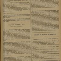 1769 - Page 1765 - Sociétés savantes. Académie de médecine. (Séance du 17 novembre 1931). Nouvelles recherches expérimentales sur la fièvre exanthématique. MM. D. et J. Olmer. (Note présentée par M. Léon Bernard) / Société de pédiatrie. (Séance du 20 octobre 1931). Un cas de rhumatisme déformant à forme ankylosante sans étiologie connue. MM. J. Huber, Jean Levesque, Jacques Florand et Mlle Dreyfus / Pleurésie purulente du nourrisson. Guérison. Anorexie tenace secondaire disparaissant par l'emploi du lait cru. MM. Lereboullet et Benoist / Hémorragie intestinale, signe révélateur d'une hypertension artérielle juvénile. M. Deglos / Absence symétrique d'ossification des pariétaux. MM. Armand-Delille, Scemmama et Deliencourt / Tumeur cérébrale à début digestif. MM. J. Hallé et Jean Lereboullet / A propos du traitement d'une érythrodermie type Leiner-Moussons rapidement guérie. Rôle de l'entérocoque. MM. G. Blechmann et J. Potelune / Faculté de médecine de Bordeaux. Thèses soutenues pendant l'année 1930-1931